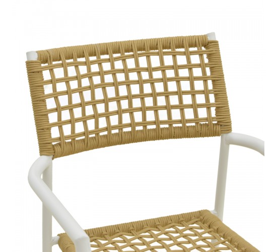 Πολυθρόνα Castal στοιβαζόμενη μέταλλο σε λευκή -pe σχοινί σε φυσική απόχρωση 56x60x84εκ Υλικό: steel size:Ø22*1.1mm. Rope SIZE:Ø5MM 404-000013
