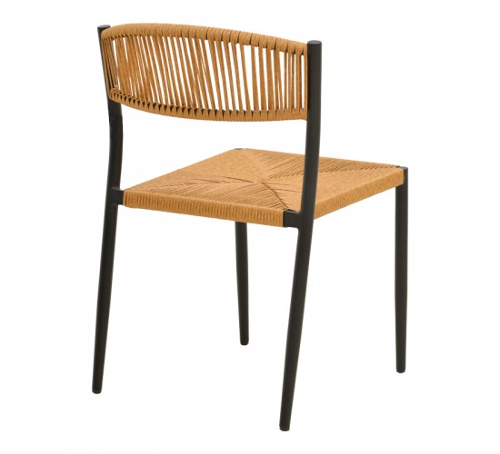 Καρέκλα Cura στοιβαζόμενη αλουμίνιο σε μαύρη -pe rattan σε φυσική απόχρωση 53x59x78εκ Υλικό: Alum size:Ø25*1.1mm. Wicker SIZE:5MM 404-000014