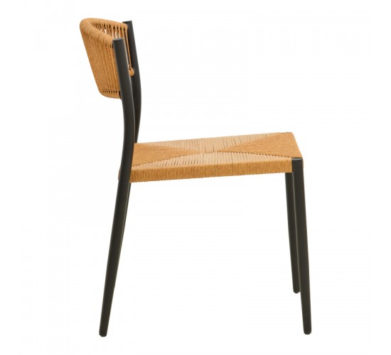 Καρέκλα Cura στοιβαζόμενη αλουμίνιο σε μαύρη -pe rattan σε φυσική απόχρωση 53x59x78εκ Υλικό: Alum size:Ø25*1.1mm. Wicker SIZE:5MM 404-000014