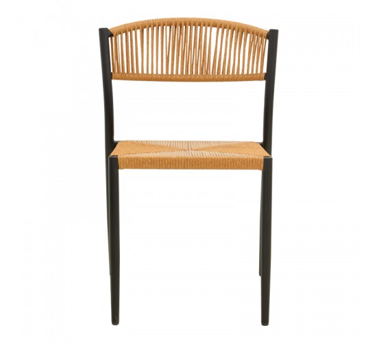 Καρέκλα Cura στοιβαζόμενη αλουμίνιο σε μαύρη -pe rattan σε φυσική απόχρωση 53x59x78εκ Υλικό: Alum size:Ø25*1.1mm. Wicker SIZE:5MM 404-000014