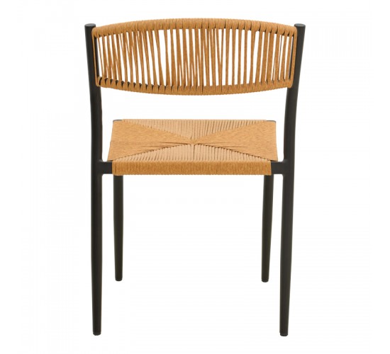 Καρέκλα Cura στοιβαζόμενη αλουμίνιο σε μαύρη -pe rattan σε φυσική απόχρωση 53x59x78εκ Υλικό: Alum size:Ø25*1.1mm. Wicker SIZE:5MM 404-000014