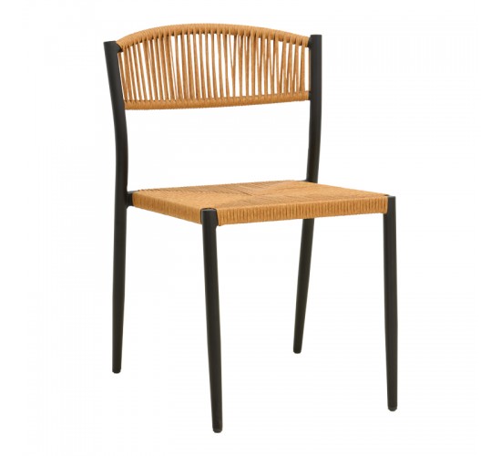 Καρέκλα Cura στοιβαζόμενη αλουμίνιο σε μαύρη -pe rattan σε φυσική απόχρωση 53x59x78εκ Υλικό: Alum size:Ø25*1.1mm. Wicker SIZE:5MM 404-000014