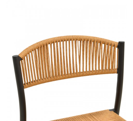 Καρέκλα Cura στοιβαζόμενη αλουμίνιο σε μαύρη -pe rattan σε φυσική απόχρωση 53x59x78εκ Υλικό: Alum size:Ø25*1.1mm. Wicker SIZE:5MM 404-000014