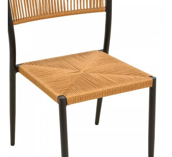 Καρέκλα Cura στοιβαζόμενη αλουμίνιο σε μαύρη -pe rattan σε φυσική απόχρωση 53x59x78εκ Υλικό: Alum size:Ø25*1.1mm. Wicker SIZE:5MM 404-000014