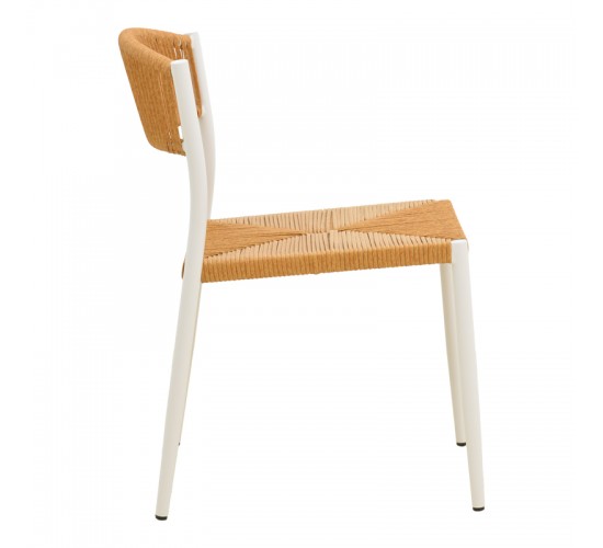 Καρέκλα Cura στοιβαζόμενη αλουμίνιο σε λευκή -pe rattan σε φυσική απόχρωση 53x59x78εκ Υλικό: Alum size:Ø25*1.1mm. Wicker SIZE:5MM 404-000015