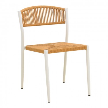 Καρέκλα Cura στοιβαζόμενη αλουμίνιο σε λευκή -pe rattan σε φυσική απόχρωση 50x58,5x78,5εκ Υλικό: Alum size:Ø25*1.1mm. Wicker SIZE:5MM 404-000015