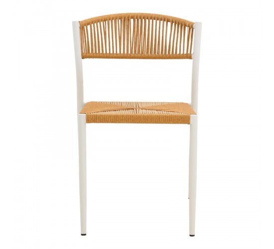 Καρέκλα Cura στοιβαζόμενη αλουμίνιο σε λευκή -pe rattan σε φυσική απόχρωση 53x59x78εκ Υλικό: Alum size:Ø25*1.1mm. Wicker SIZE:5MM 404-000015
