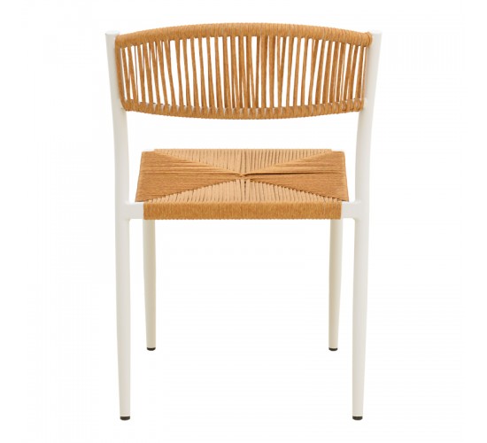 Καρέκλα Cura στοιβαζόμενη αλουμίνιο σε λευκή -pe rattan σε φυσική απόχρωση 53x59x78εκ Υλικό: Alum size:Ø25*1.1mm. Wicker SIZE:5MM 404-000015