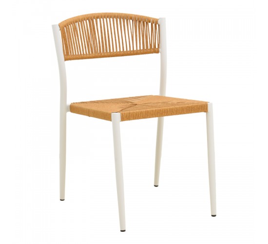 Καρέκλα Cura στοιβαζόμενη αλουμίνιο σε λευκή -pe rattan σε φυσική απόχρωση 53x59x78εκ Υλικό: Alum size:Ø25*1.1mm. Wicker SIZE:5MM 404-000015