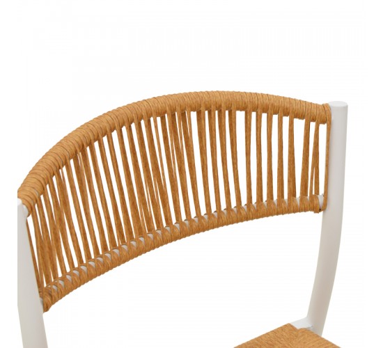 Καρέκλα Cura στοιβαζόμενη αλουμίνιο σε λευκή -pe rattan σε φυσική απόχρωση 53x59x78εκ Υλικό: Alum size:Ø25*1.1mm. Wicker SIZE:5MM 404-000015