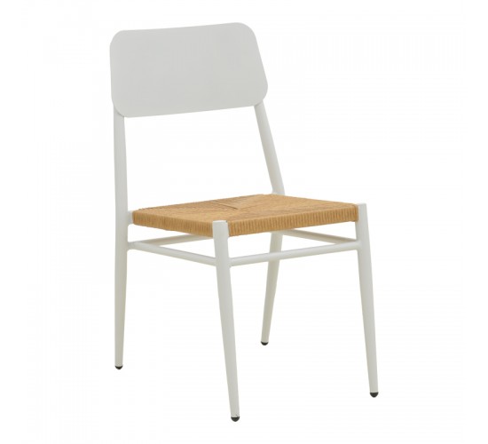 Καρέκλα Giardino στοιβαζόμενη αλουμίνιο σε λευκή -pe rattan σε φυσική απόχρωση 45x56x82εκ Υλικό: lum size:Ø25*1.1mm. Wicker SIZE:5MM 404-000016