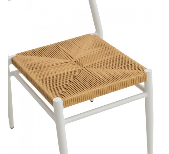 Καρέκλα Giardino στοιβαζόμενη αλουμίνιο σε λευκή -pe rattan σε φυσική απόχρωση 45x56x82εκ Υλικό: lum size:Ø25*1.1mm. Wicker SIZE:5MM 404-000016
