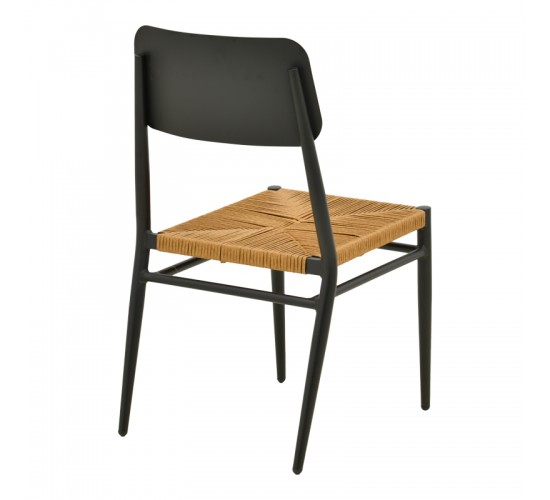 Καρέκλα Giardino στοιβαζόμενη αλουμίνιο σε μαύρη -pe rattan σε φυσική απόχρωση 45x56x82εκ Υλικό: lum size:Ø25*1.1mm. Wicker SIZE:5MM 404-000017