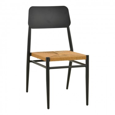 Καρέκλα Giardino στοιβαζόμενη αλουμίνιο σε μαύρη -pe rattan σε φυσική απόχρωση 45x56x82εκ Υλικό: lum size:Ø25*1.1mm. Wicker SIZE:5MM 404-000017