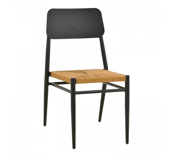 Καρέκλα Giardino στοιβαζόμενη αλουμίνιο σε μαύρη -pe rattan σε φυσική απόχρωση 45x56x82εκ Υλικό: lum size:Ø25*1.1mm. Wicker SIZE:5MM 404-000017
