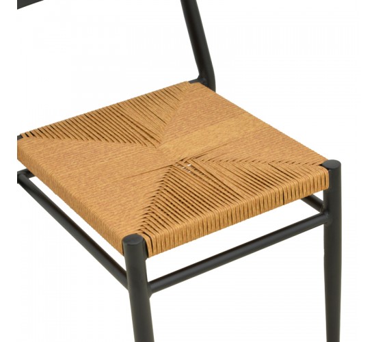 Καρέκλα Giardino στοιβαζόμενη αλουμίνιο σε μαύρη -pe rattan σε φυσική απόχρωση 45x56x82εκ Υλικό: lum size:Ø25*1.1mm. Wicker SIZE:5MM 404-000017