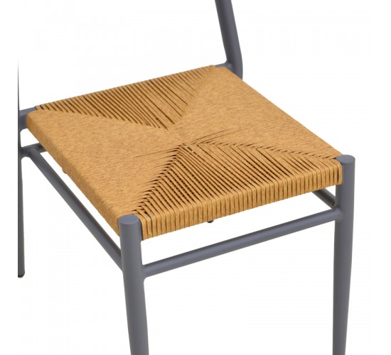 Καρέκλα Giardino στοιβαζόμενη αλουμίνιο σε ανθρακί -pe rattan σε φυσική απόχρωση 45x56x82εκ Υλικό: lum size:Ø25*1.1mm. Wicker SIZE:5MM 404-000018