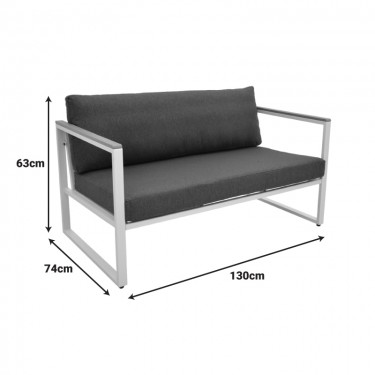 Καναπές διθέσιος Aurelio μεταλλικός σε λευκή -μαξιλάρια σε ανθρακί απόχρωση 130x74x63εκ Υλικό: steel Size:30*20*1.0MM.20*20*0.9mm.plywood:3x1.3cm 404-000021