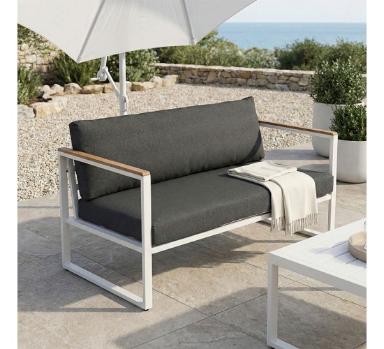 Καναπές διθέσιος Aurelio μεταλλικός σε λευκή -μαξιλάρια σε ανθρακί απόχρωση 130x74x63εκ Υλικό: steel Size:30*20*1.0MM.20*20*0.9mm.plywood:3x1.3cm 404-000021