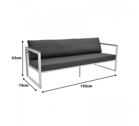 Καναπές τριθέσιος Aurelio μεταλλικός σε λευκή -μαξιλάρια σε ανθρακί απόχρωση 192x74x63εκ Υλικό: steel Size:30*20*1.0MM.20*20*0.9mm.plywood:3x1.3cm 404-000022