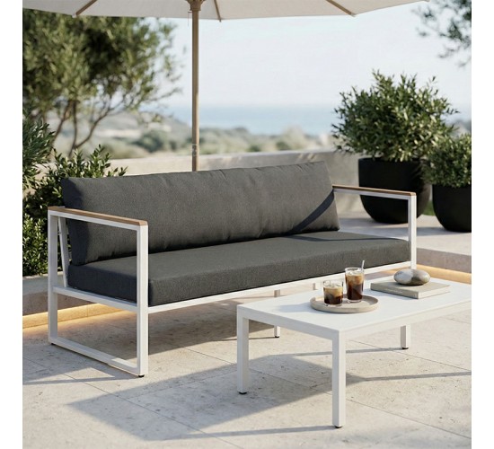 Καναπές τριθέσιος Aurelio μεταλλικός σε λευκή -μαξιλάρια σε ανθρακί απόχρωση 192x74x63εκ Υλικό: steel Size:30*20*1.0MM.20*20*0.9mm.plywood:3x1.3cm 404-000022