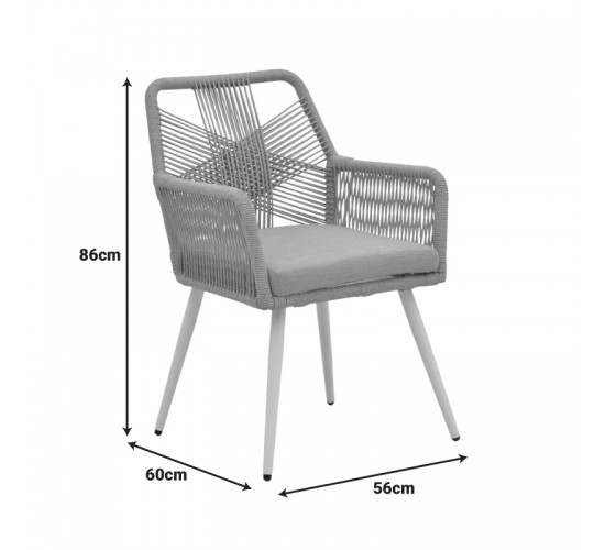 Πολυθρόνα Andros αλουμίνιο σε λευκή- pe σχοινί σε φυσική απόχρωση 56x60x86εκ Υλικό: Alum size:Ø22*1.1mm. Rope SIZE:Ø5MM 404-000024
