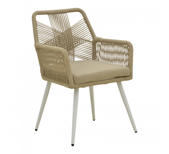 Πολυθρόνα Andros αλουμίνιο σε λευκή- pe σχοινί σε φυσική απόχρωση 56x60x86εκ Υλικό: Alum size:Ø22*1.1mm. Rope SIZE:Ø5MM 404-000024