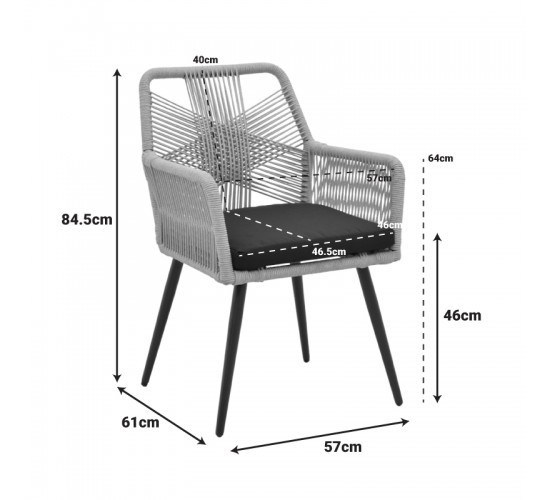 Πολυθρόνα Andros αλουμίνιο σε μαύρη- pe σχοινί σε φυσική απόχρωση 56x60x86εκ Υλικό: Alum size:Ø22*1.1mm. Rope SIZE:Ø5MM 404-000025