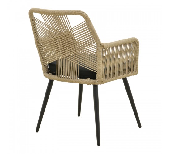 Πολυθρόνα Andros αλουμίνιο σε μαύρη- pe σχοινί σε φυσική απόχρωση 56x60x86εκ Υλικό: Alum size:Ø22*1.1mm. Rope SIZE:Ø5MM 404-000025