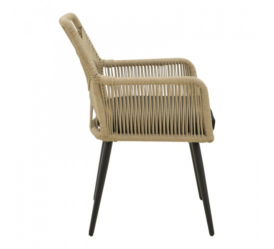 Πολυθρόνα Andros αλουμίνιο σε μαύρη- pe σχοινί σε φυσική απόχρωση 56x60x86εκ Υλικό: Alum size:Ø22*1.1mm. Rope SIZE:Ø5MM 404-000025