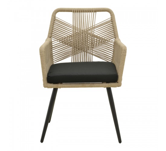 Πολυθρόνα Andros αλουμίνιο σε μαύρη- pe σχοινί σε φυσική απόχρωση 56x60x86εκ Υλικό: Alum size:Ø22*1.1mm. Rope SIZE:Ø5MM 404-000025