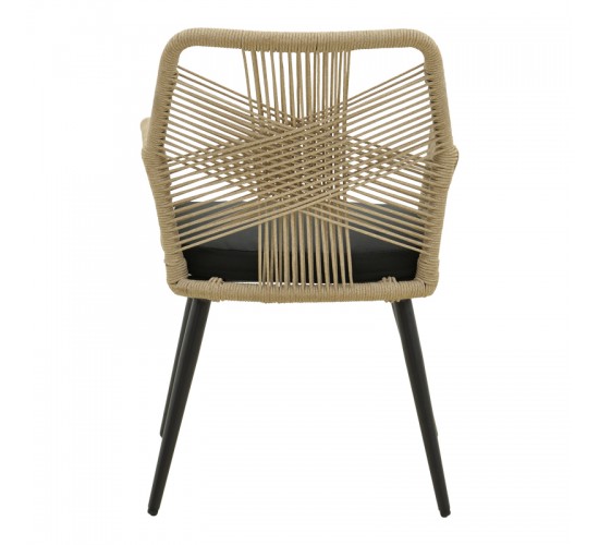 Πολυθρόνα Andros αλουμίνιο σε μαύρη- pe σχοινί σε φυσική απόχρωση 56x60x86εκ Υλικό: Alum size:Ø22*1.1mm. Rope SIZE:Ø5MM 404-000025