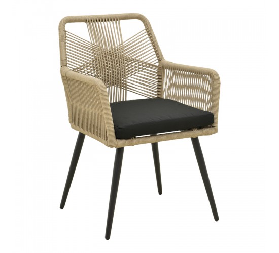 Πολυθρόνα Andros αλουμίνιο σε μαύρη- pe σχοινί σε φυσική απόχρωση 56x60x86εκ Υλικό: Alum size:Ø22*1.1mm. Rope SIZE:Ø5MM 404-000025