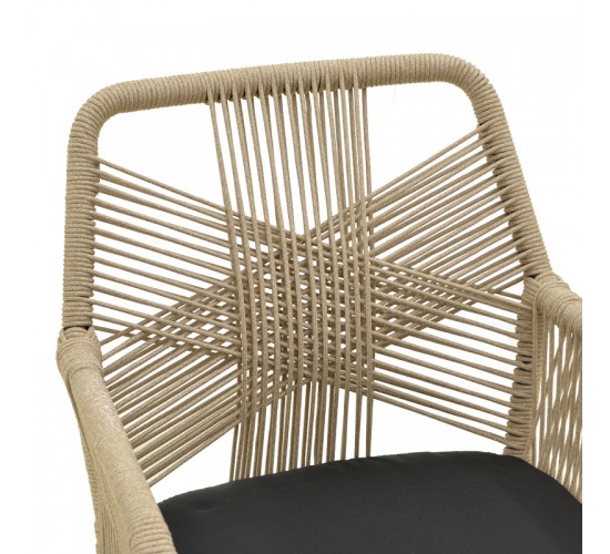 Πολυθρόνα Andros αλουμίνιο σε μαύρη- pe σχοινί σε φυσική απόχρωση 56x60x86εκ Υλικό: Alum size:Ø22*1.1mm. Rope SIZE:Ø5MM 404-000025