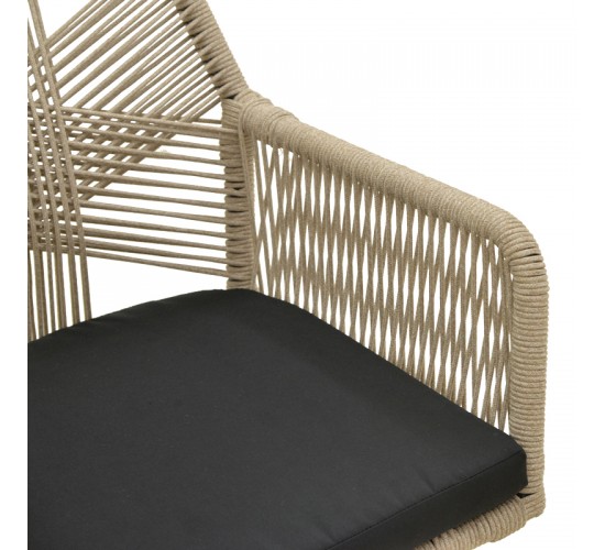 Πολυθρόνα Andros αλουμίνιο σε μαύρη- pe σχοινί σε φυσική απόχρωση 56x60x86εκ Υλικό: Alum size:Ø22*1.1mm. Rope SIZE:Ø5MM 404-000025