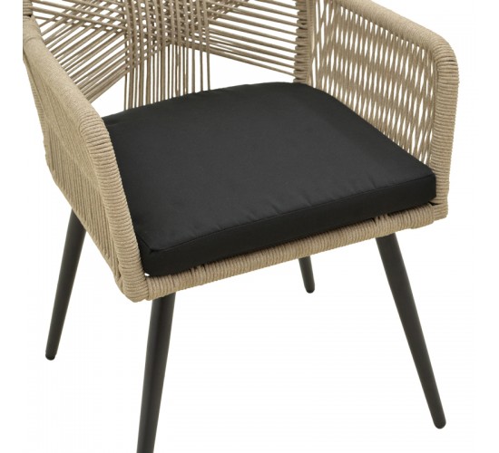 Πολυθρόνα Andros αλουμίνιο σε μαύρη- pe σχοινί σε φυσική απόχρωση 56x60x86εκ Υλικό: Alum size:Ø22*1.1mm. Rope SIZE:Ø5MM 404-000025