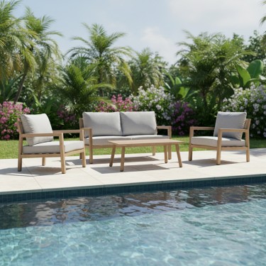 Σαλόνι κήπου Andasio σετ 4τεμ αλουμίνιο κ σχοινί σε φυσική- μαξιλάρια σε γκρι απόχρωση Υλικό: Alum Size:50*50*1.2MM.50*50*1.5mm.3MM 404-000026