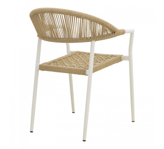 Πολυθρόνα Ammos στοιβαζόμενη αλουμίνιο σε λευκή- pe σχοινί σε φυσική απόχρωση 57x61x82εκ Υλικό: Alum size:Ø22*1.1mm. Rope SIZE:Ø5MM 404-000027