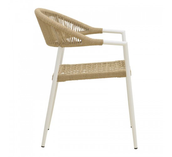 Πολυθρόνα Ammos στοιβαζόμενη αλουμίνιο σε λευκή- pe σχοινί σε φυσική απόχρωση 57x61x82εκ Υλικό: Alum size:Ø22*1.1mm. Rope SIZE:Ø5MM 404-000027