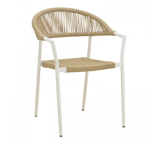 Πολυθρόνα Ammos στοιβαζόμενη αλουμίνιο σε λευκή- pe σχοινί σε φυσική απόχρωση 57x61x82εκ Υλικό: Alum size:Ø22*1.1mm. Rope SIZE:Ø5MM 404-000027