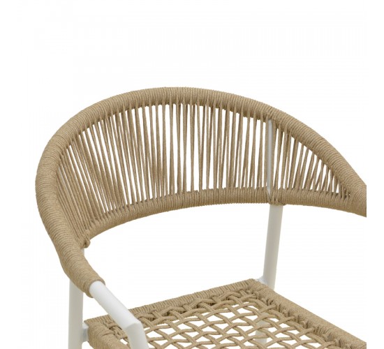 Πολυθρόνα Ammos στοιβαζόμενη αλουμίνιο σε λευκή- pe σχοινί σε φυσική απόχρωση 57x61x82εκ Υλικό: Alum size:Ø22*1.1mm. Rope SIZE:Ø5MM 404-000027