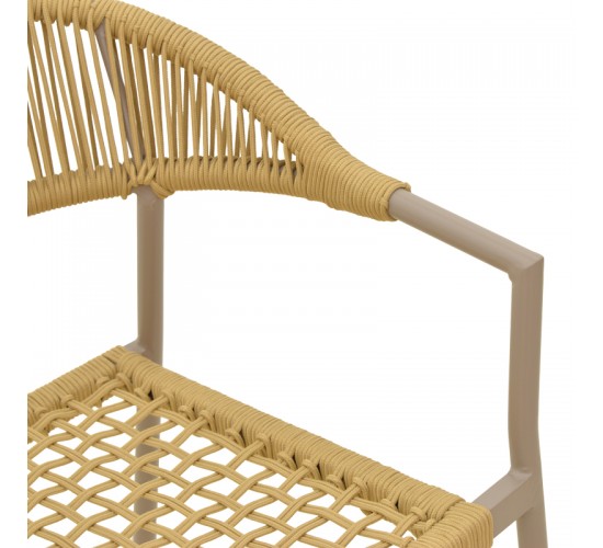 Πολυθρόνα Ammos στοιβαζόμενη αλουμίνιο καφέ- pe σχοινί σε φυσική απόχρωση 57x61x82εκ Υλικό: Alum size:Ø22*1.1mm. Rope SIZE:Ø5MM 404-000028