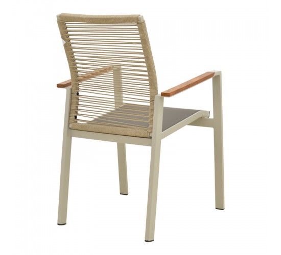 Πολυθρόνα Aegean στοιβαζόμενη -teak- αλουμίνιο κ textline σε κρεμ-pe σχοινί σε φυσική απόχρωση 57x64x87εκ Υλικό: .Alum size:Ø25/Ø19*1.2mm. Rope SIZE:Ø5MM-Teak on handrail 404-000031