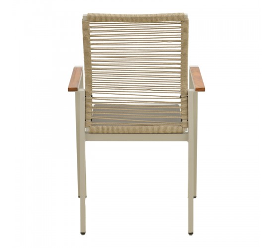 Πολυθρόνα Aegean στοιβαζόμενη -teak- αλουμίνιο κ textline σε κρεμ-pe σχοινί σε φυσική απόχρωση 57x64x87εκ Υλικό: .Alum size:Ø25/Ø19*1.2mm. Rope SIZE:Ø5MM-Teak on handrail 404-000031