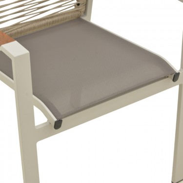 Πολυθρόνα Aegean στοιβαζόμενη -teak- αλουμίνιο και μόκα textline με pe σχοινί μπεζ 56,5x58x91εκ Υλικό: Alum size:Ø25/Ø19*1.2mm. Rope SIZE:Ø5MM-Teak on handrail 404-000031