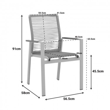 Πολυθρόνα Aegean στοιβαζόμενη teak-pe σχοινί σε φυσική - αλουμίνιο κ textline σε ανθρακί απόχρωση 56.5x58x91εκ Υλικό: Alum size:Ø25/Ø19*1.2mm. Rope SIZE:Ø5MM-Teak on handrail 404-000032
