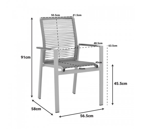 Πολυθρόνα Aegean στοιβαζόμενη teak-pe σχοινί σε φυσική - αλουμίνιο κ textline σε ανθρακί απόχρωση 57x64x87εκ Υλικό: Alum size:Ø25/Ø19*1.2mm. Rope SIZE:Ø5MM-Teak on handrail 404-000032