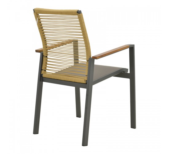 Πολυθρόνα Aegean στοιβαζόμενη teak-pe σχοινί σε φυσική - αλουμίνιο κ textline σε ανθρακί απόχρωση 57x64x87εκ Υλικό: Alum size:Ø25/Ø19*1.2mm. Rope SIZE:Ø5MM-Teak on handrail 404-000032