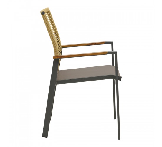 Πολυθρόνα Aegean στοιβαζόμενη teak-pe σχοινί σε φυσική - αλουμίνιο κ textline σε ανθρακί απόχρωση 57x64x87εκ Υλικό: Alum size:Ø25/Ø19*1.2mm. Rope SIZE:Ø5MM-Teak on handrail 404-000032