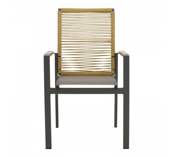 Πολυθρόνα Aegean στοιβαζόμενη teak-pe σχοινί σε φυσική - αλουμίνιο κ textline σε ανθρακί απόχρωση 57x64x87εκ Υλικό: Alum size:Ø25/Ø19*1.2mm. Rope SIZE:Ø5MM-Teak on handrail 404-000032